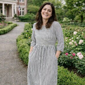 MEROKEETY Striped Midi Dress • Women’s Medium • Black & White • NWT